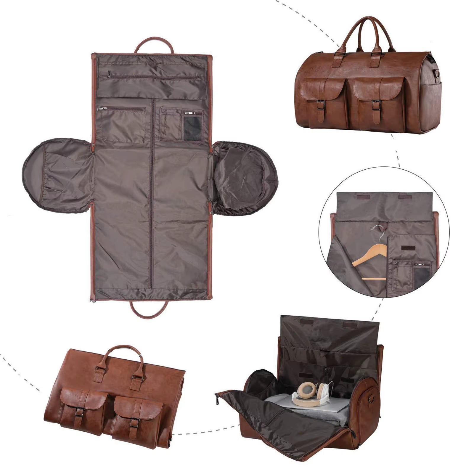 New Travel Bag Leather Foldable Travel Bag Large Capacity Luggage Handbag Waterproof Suit Business Clothing Bag for Men Women